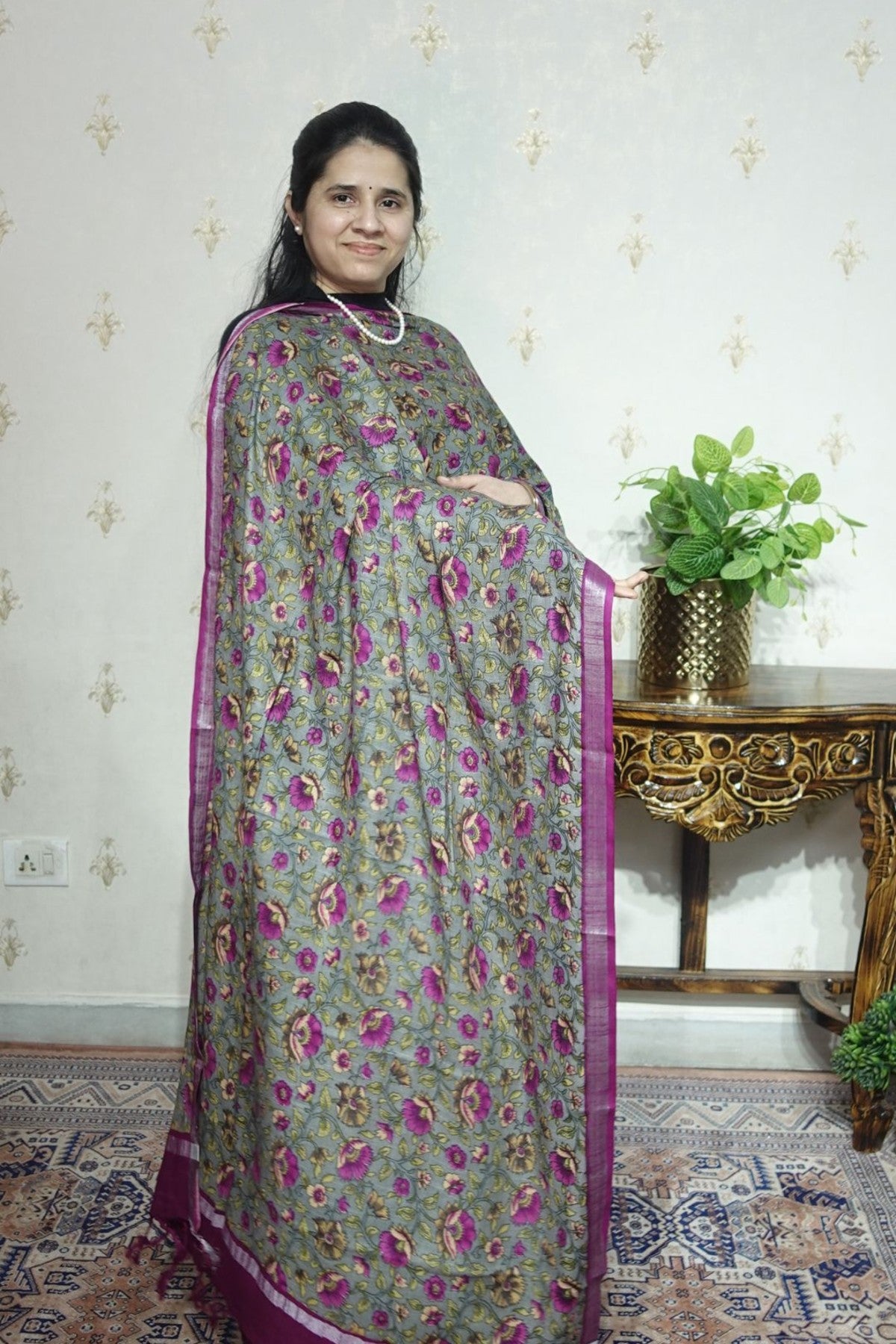 Cotton Linen With Kalamkari Dupatta