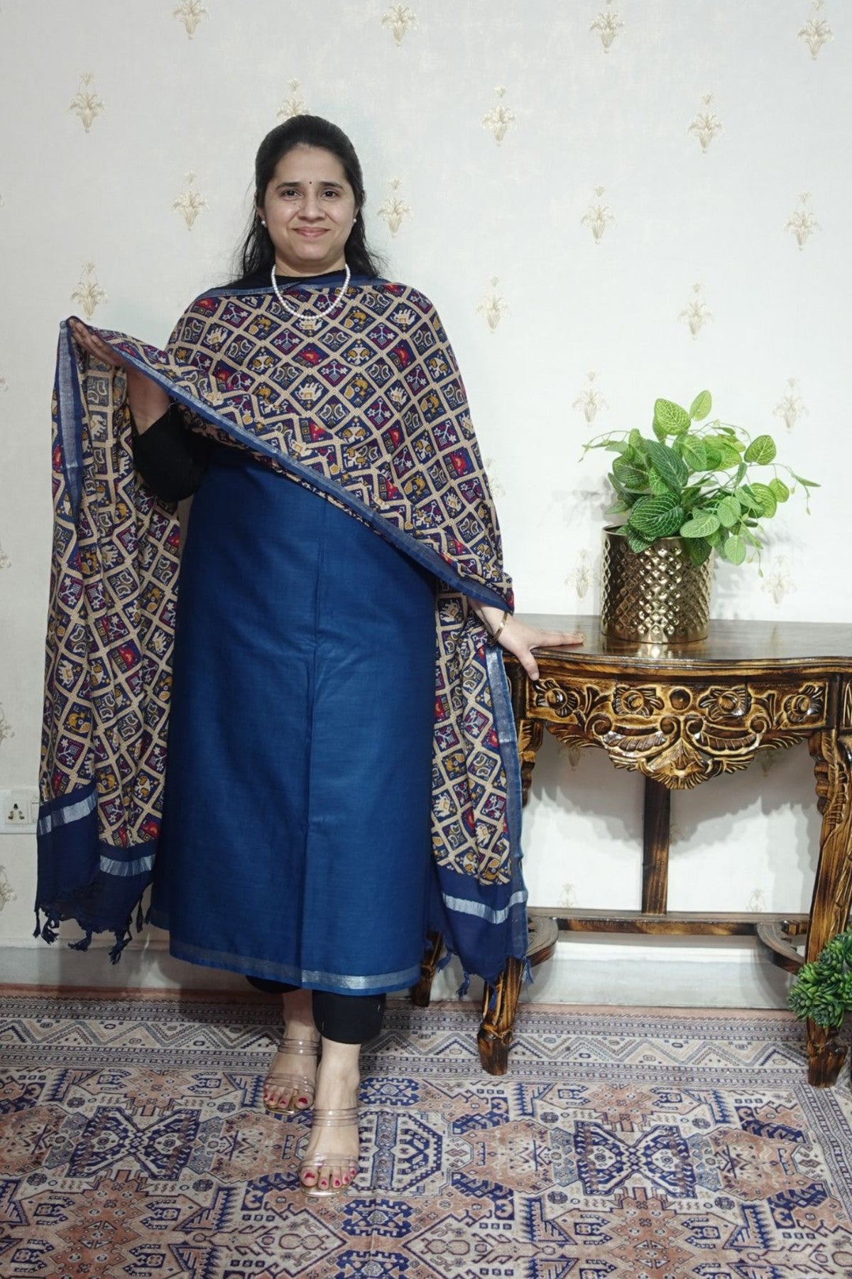 Cotton Linen With Kalamkari Dupatta