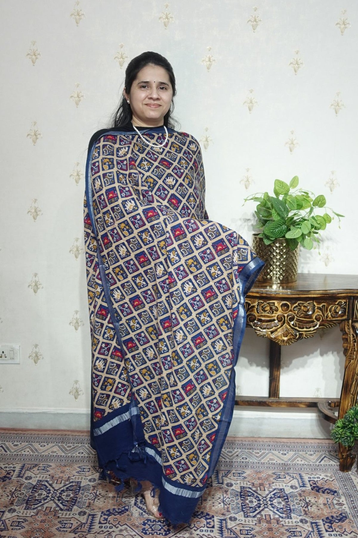 Cotton Linen With Kalamkari Dupatta