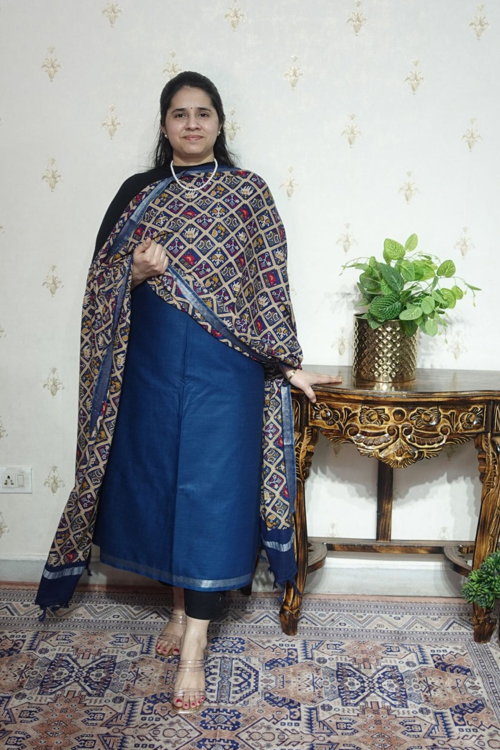 Cotton Linen With Kalamkari Dupatta