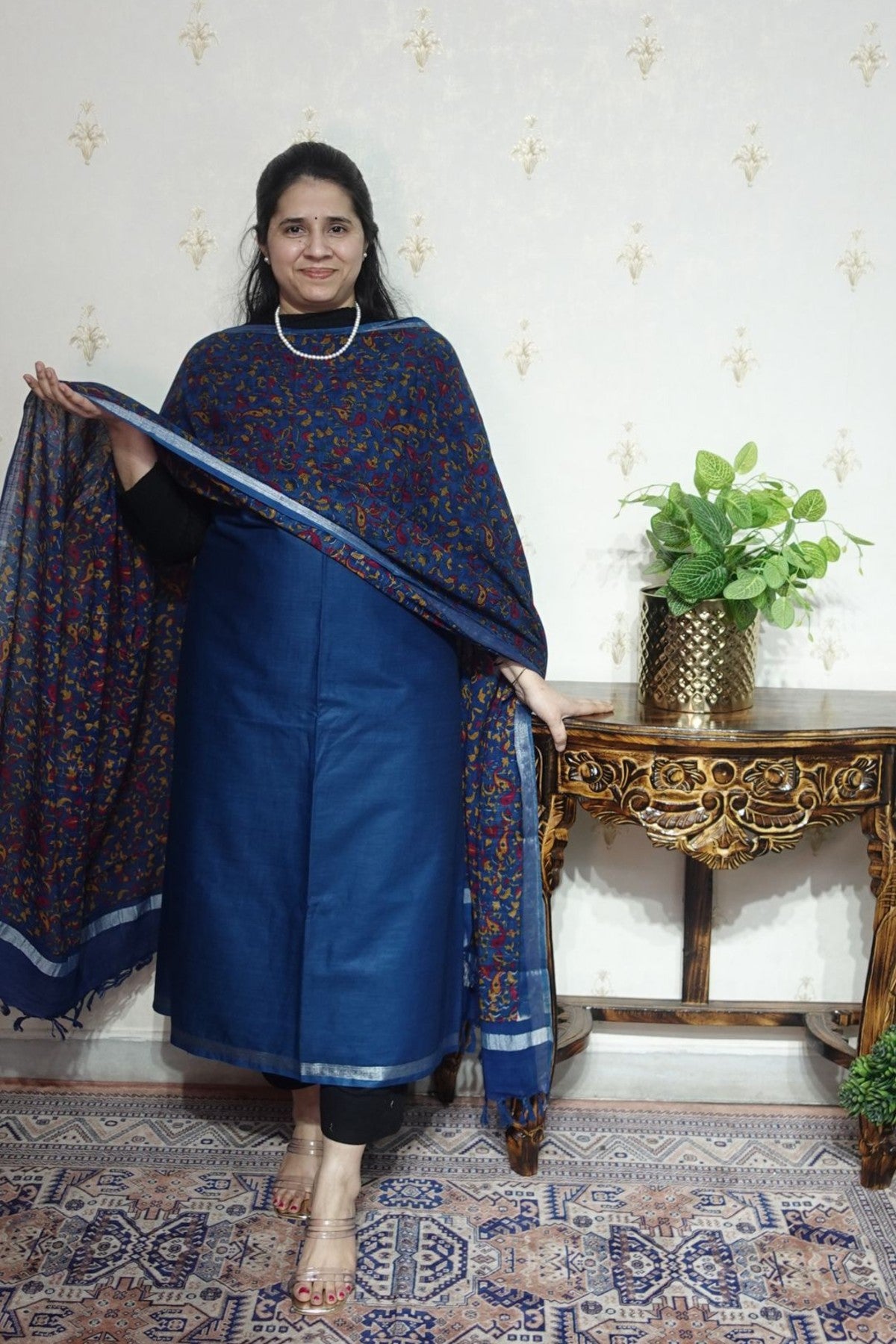 Cotton Linen With Kalamkari Dupatta