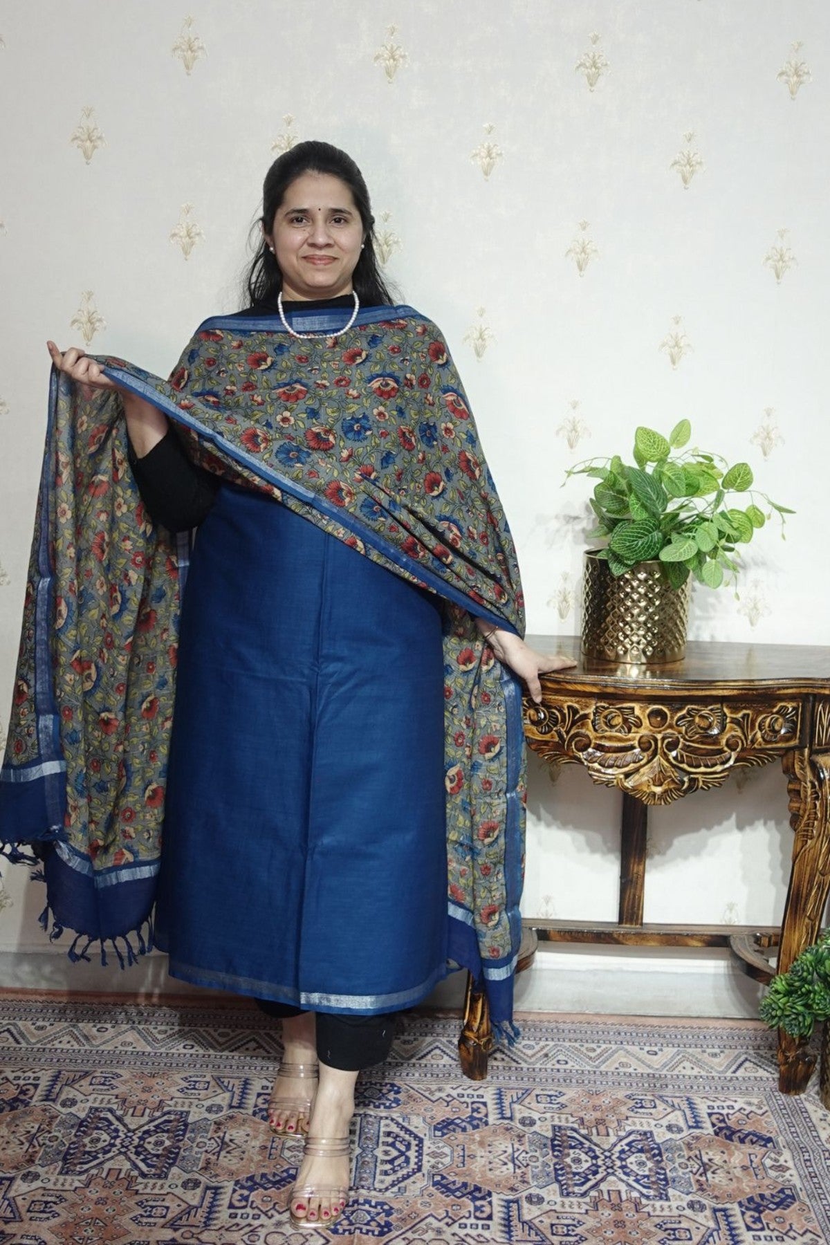 Cotton Linen With Kalamkari Dupatta