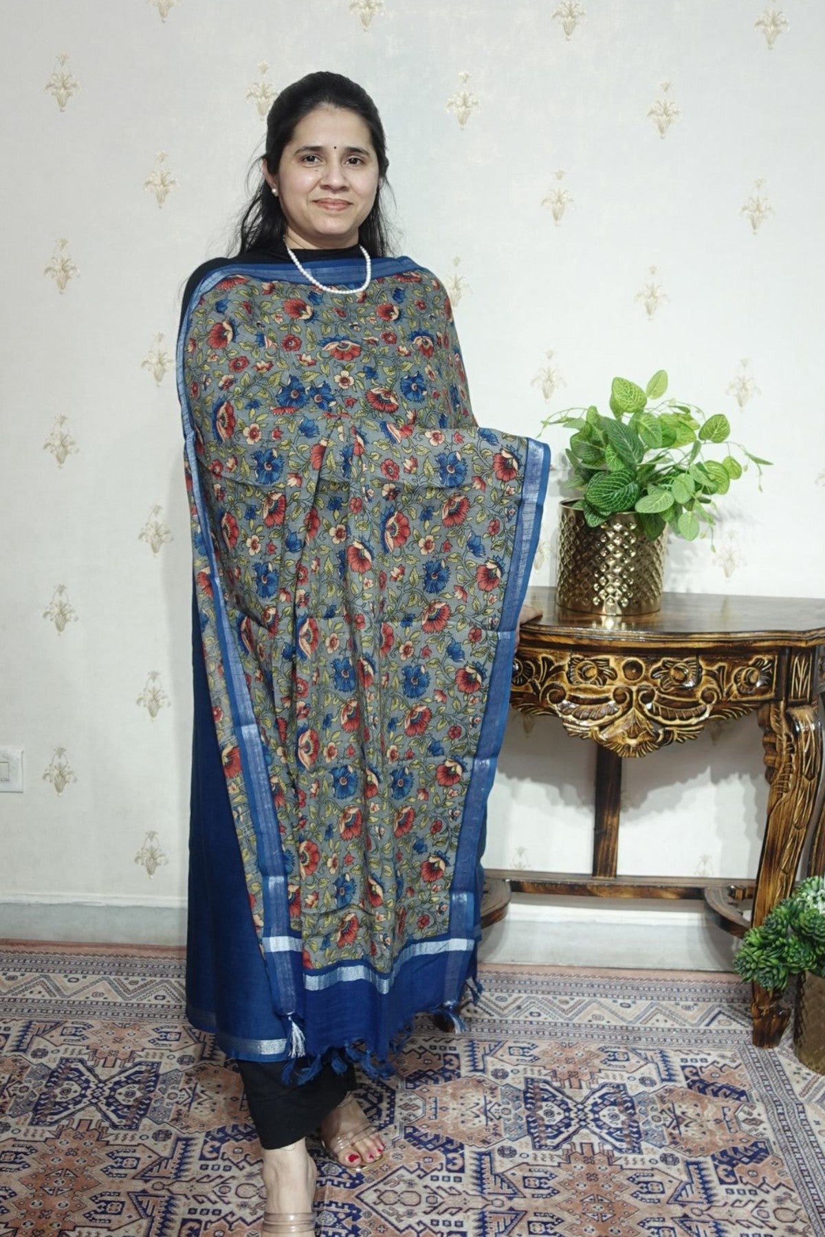 Cotton Linen With Kalamkari Dupatta