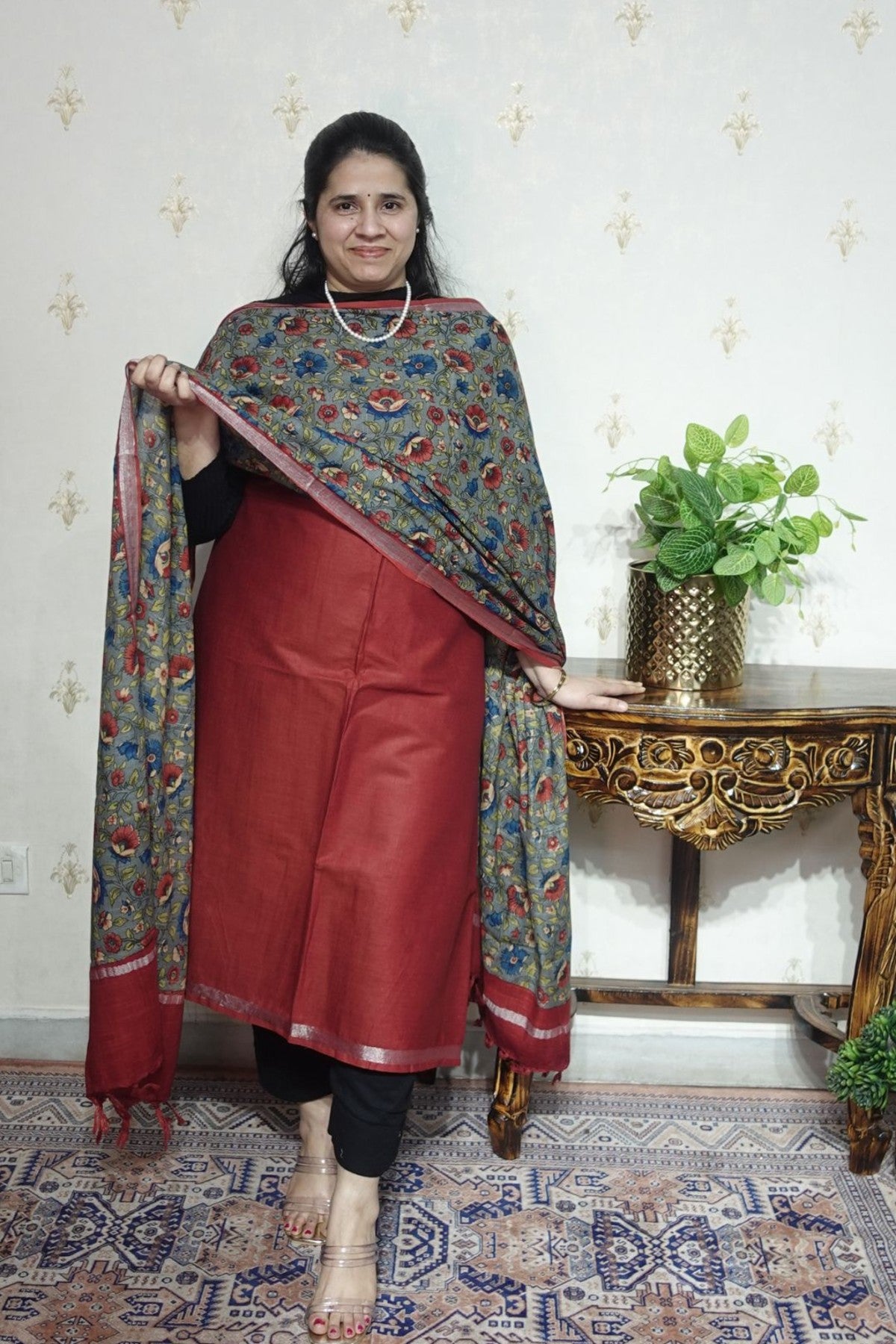 Cotton Linen With Kalamkari Dupatta