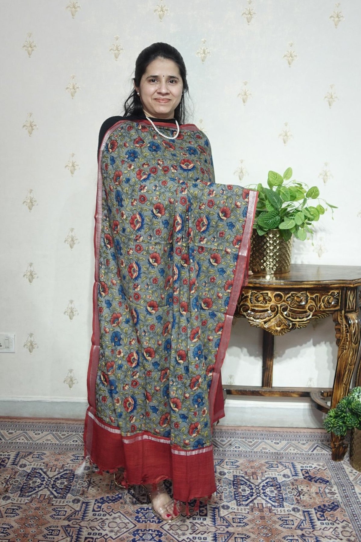 Cotton Linen With Kalamkari Dupatta