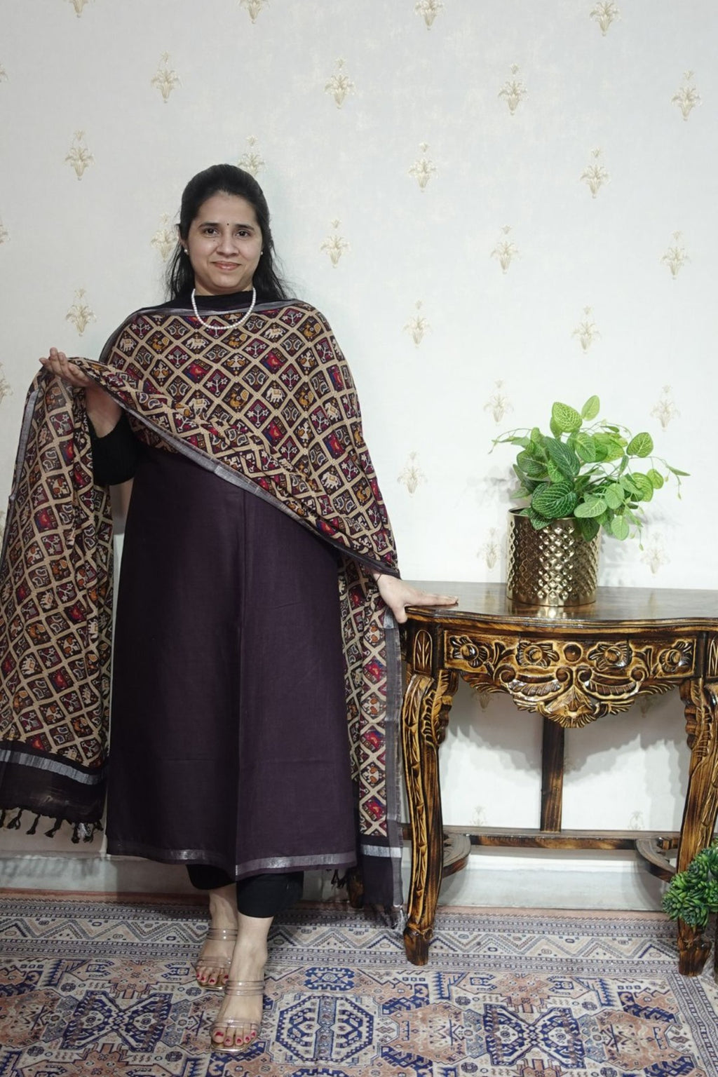 Cotton Linen With Kalamkari Dupatta