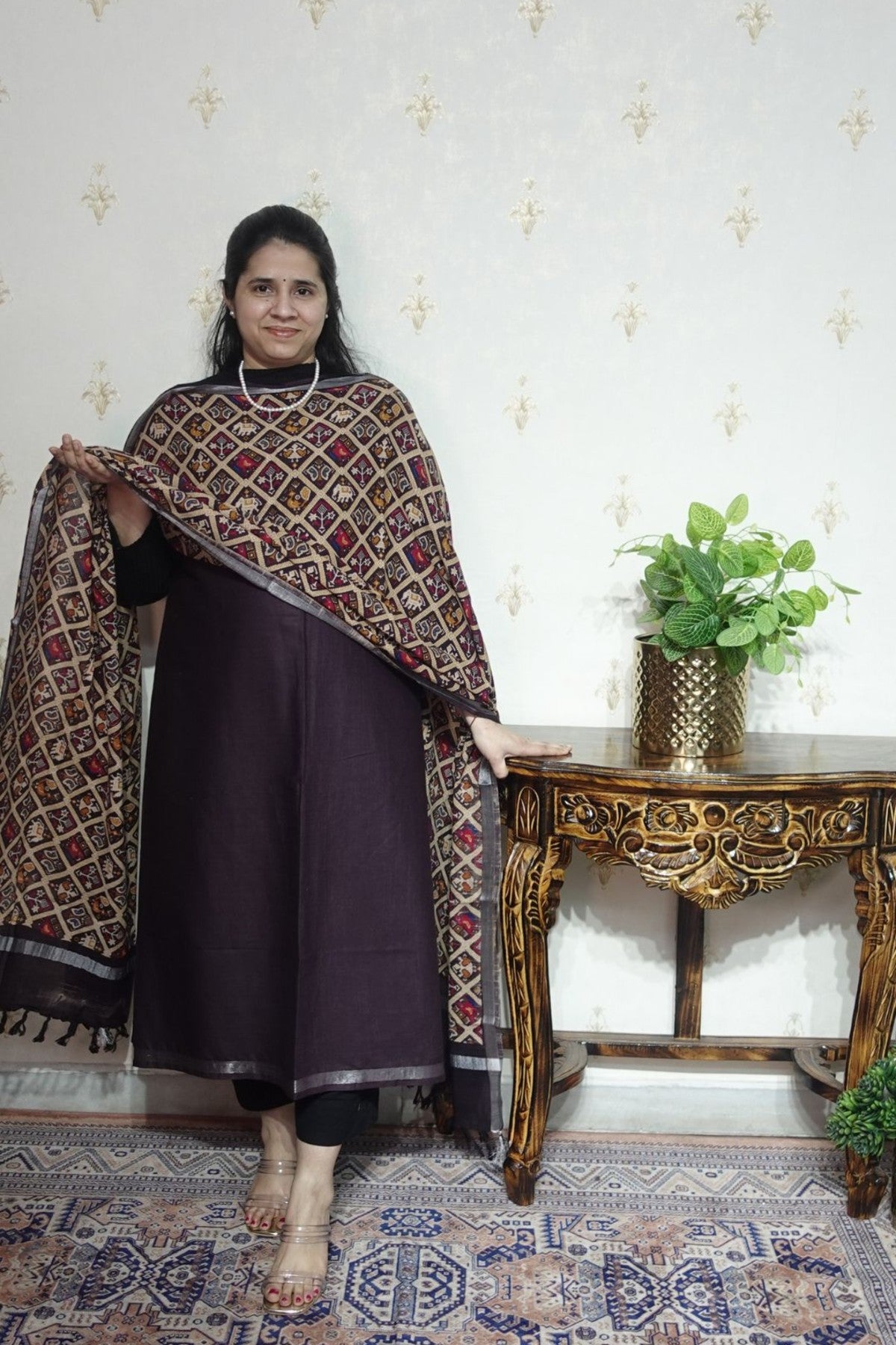 Cotton Linen With Kalamkari Dupatta