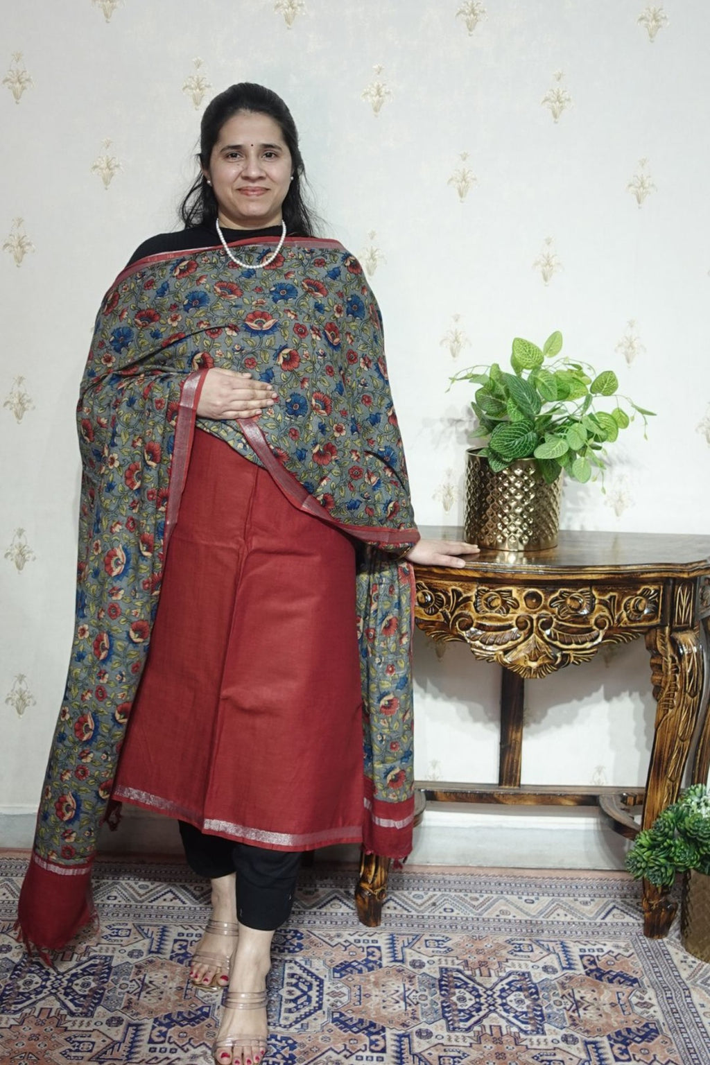 Cotton Linen With Kalamkari Dupatta