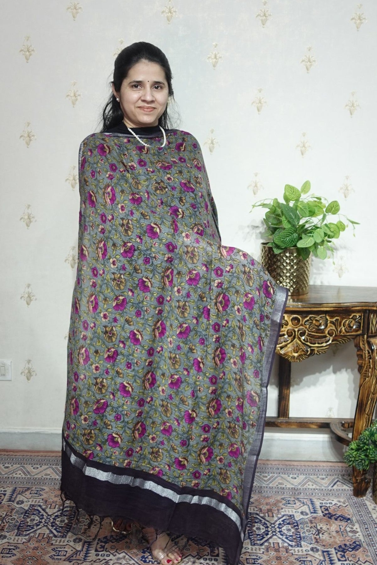 Cotton Linen With Kalamkari Dupatta