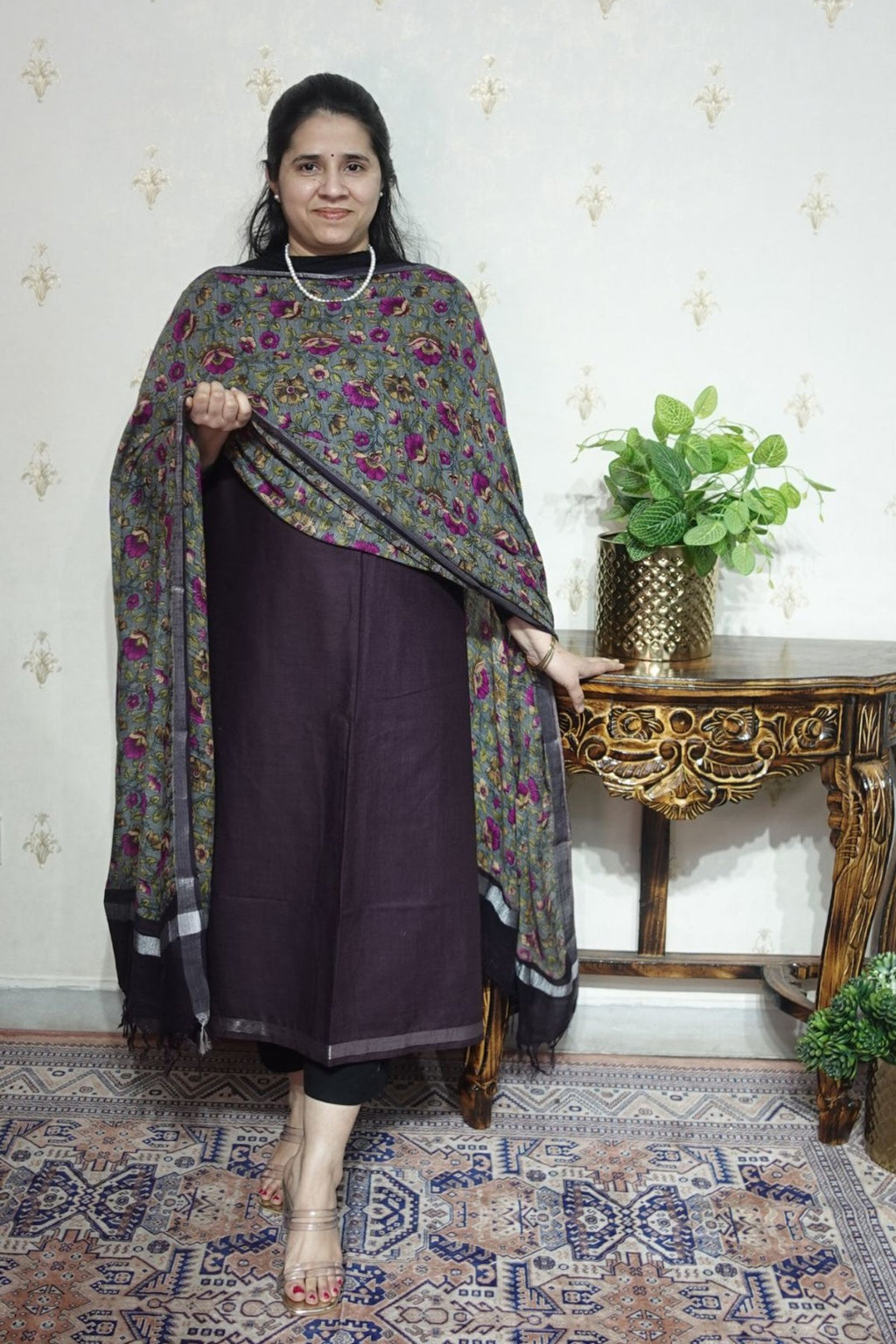 Cotton Linen With Kalamkari Dupatta
