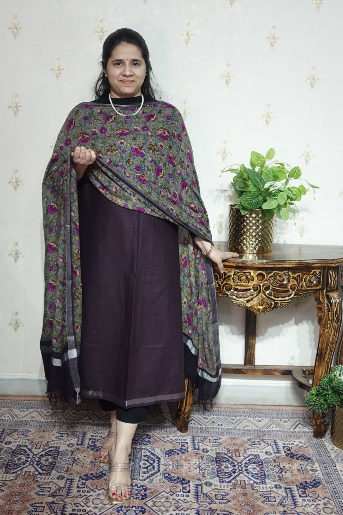 Cotton Linen With Kalamkari Dupatta