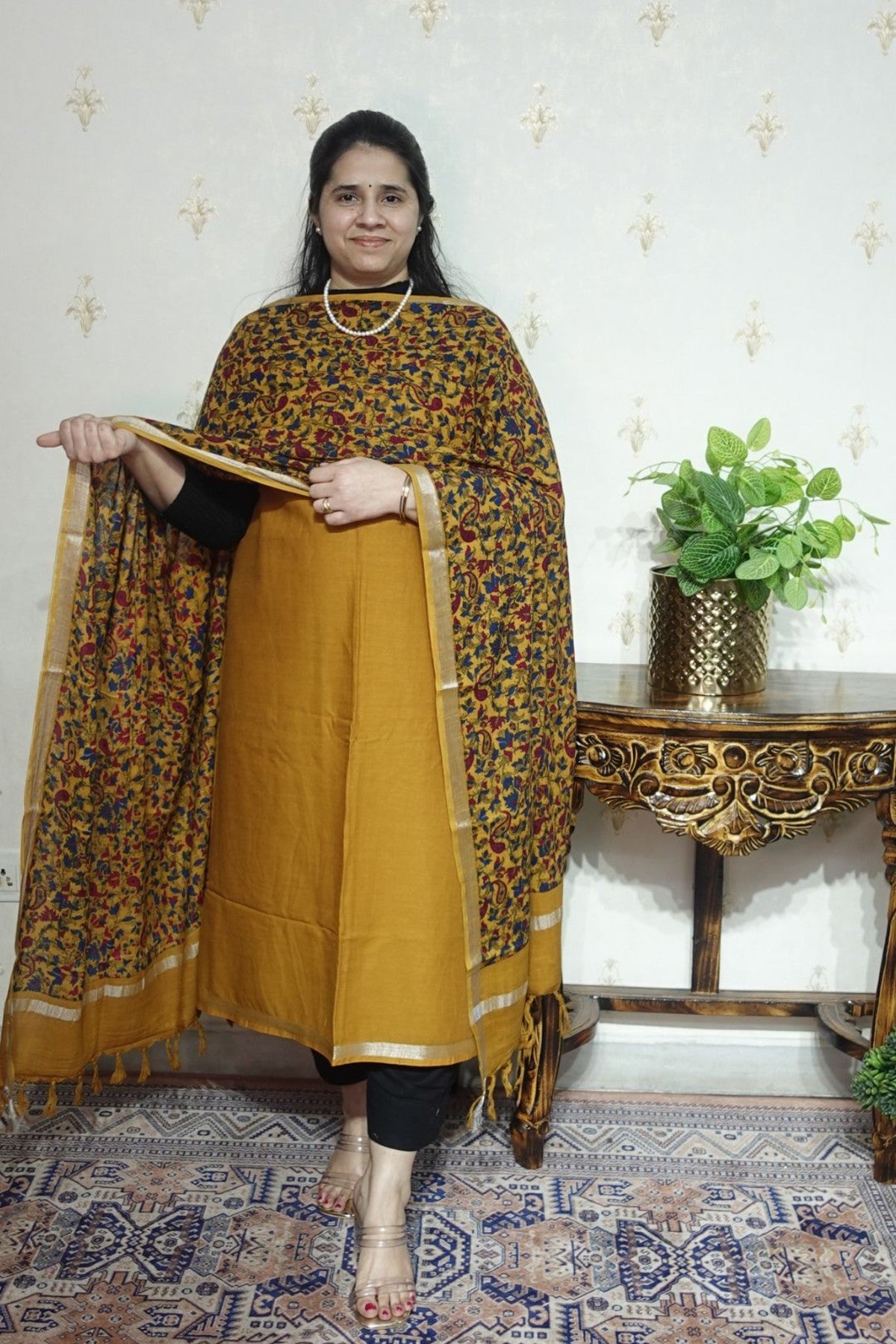 Cotton Linen With Kalamkari Dupatta