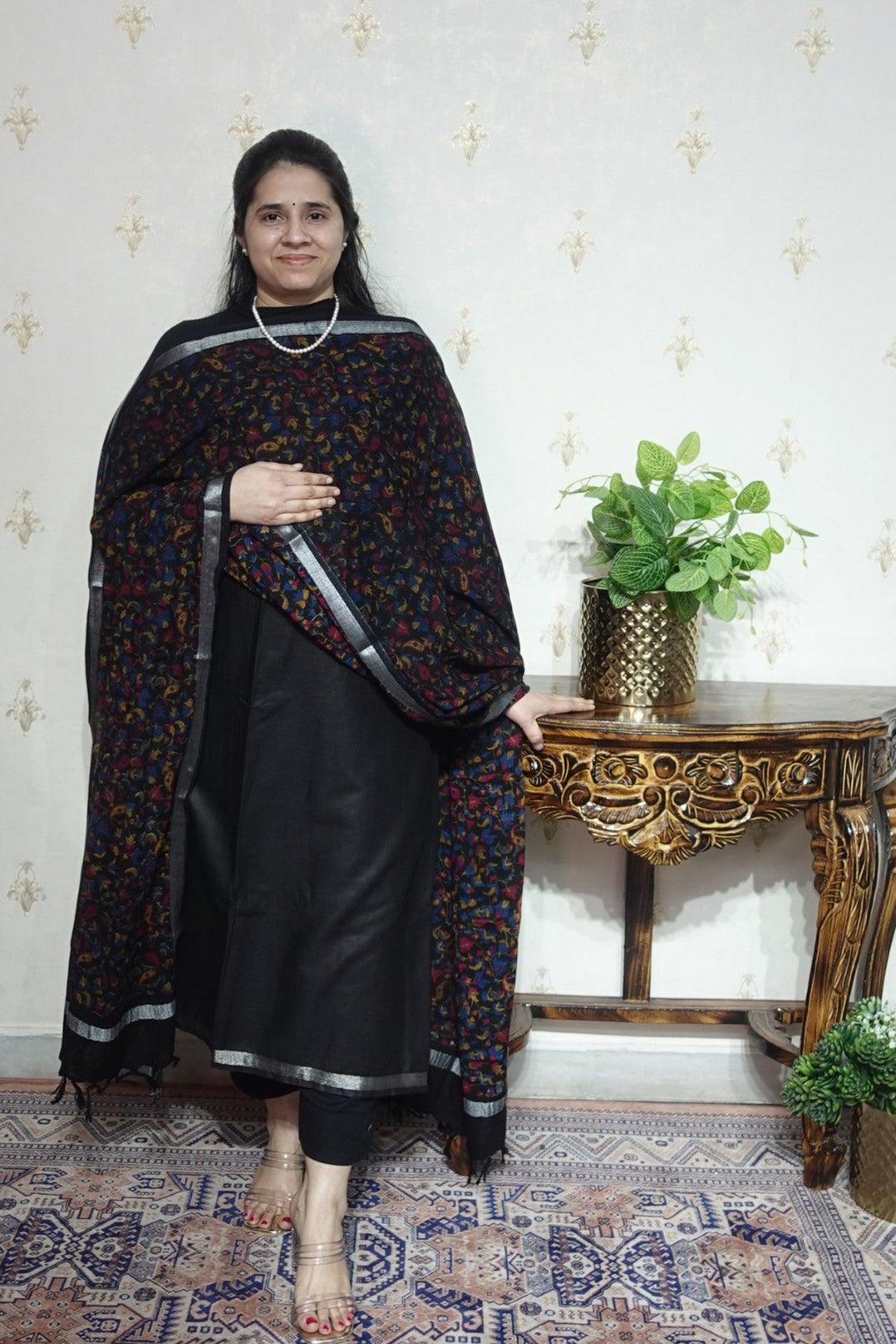 Cotton Linen With Kalamkari Dupatta