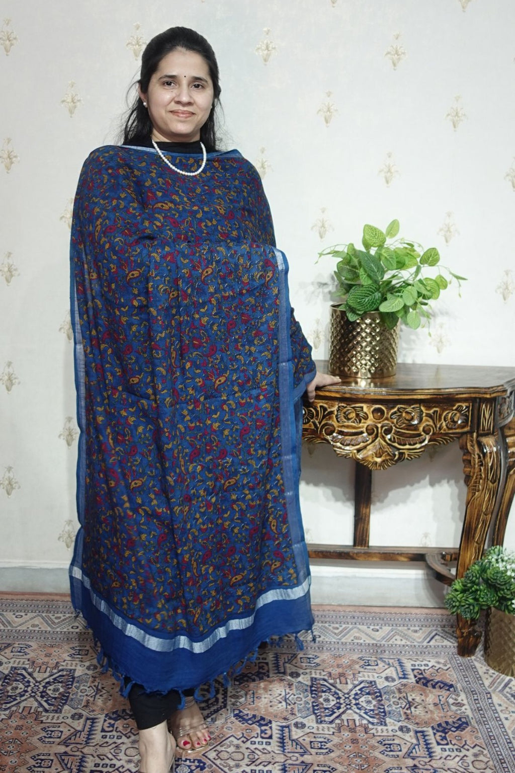 Cotton Linen With Kalamkari Dupatta