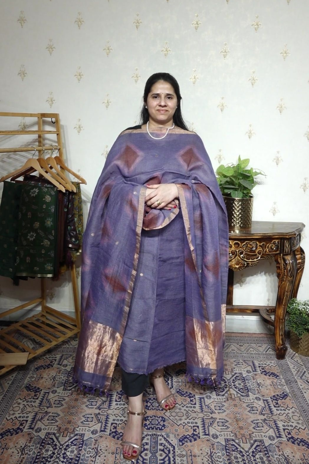 Linen Jamdani with Clamp Dupatta -2pc