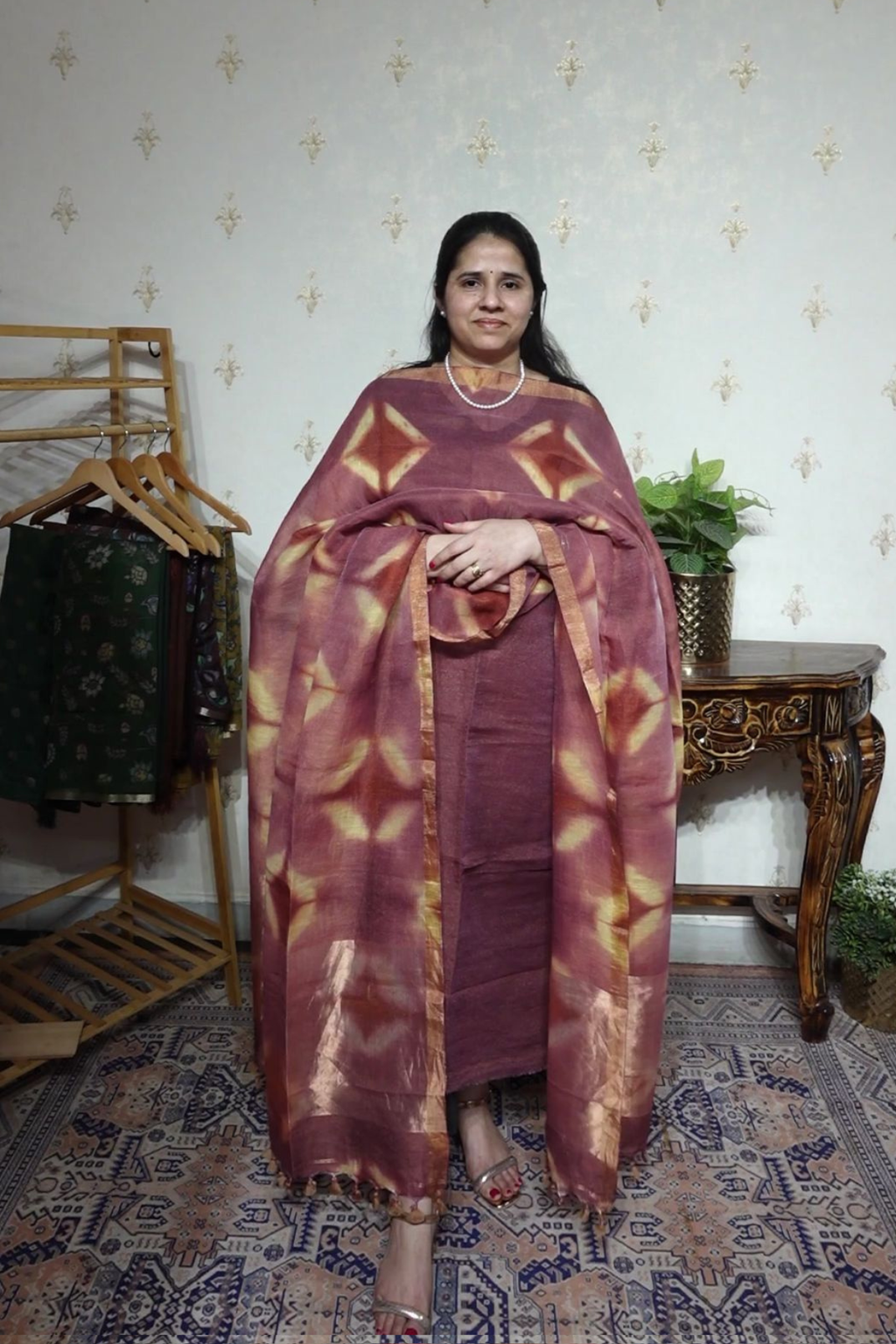 Linen Jamdani with Clamp Dupatta -2pc