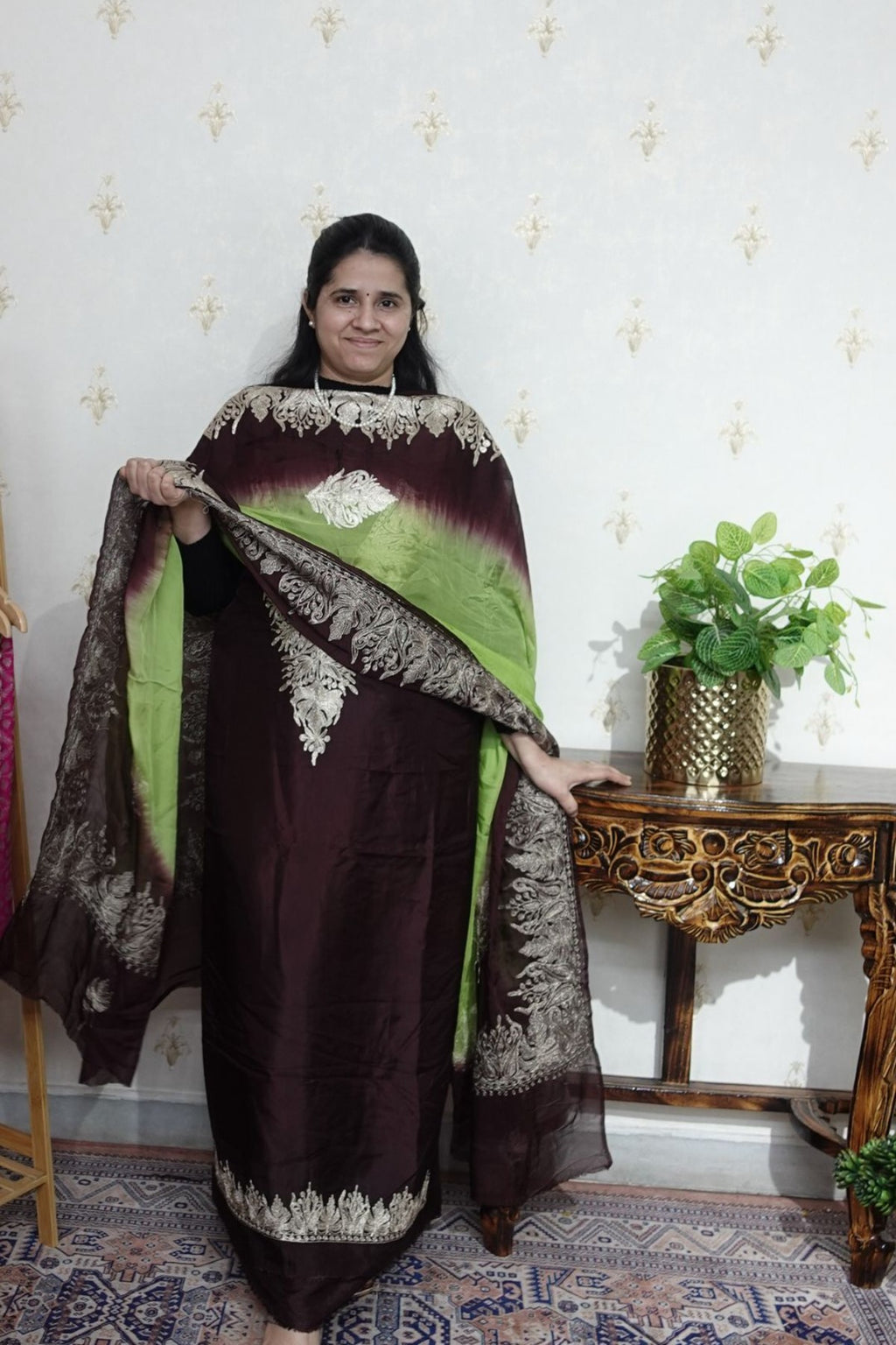 Kashmiri Aari Work on Upada Silk