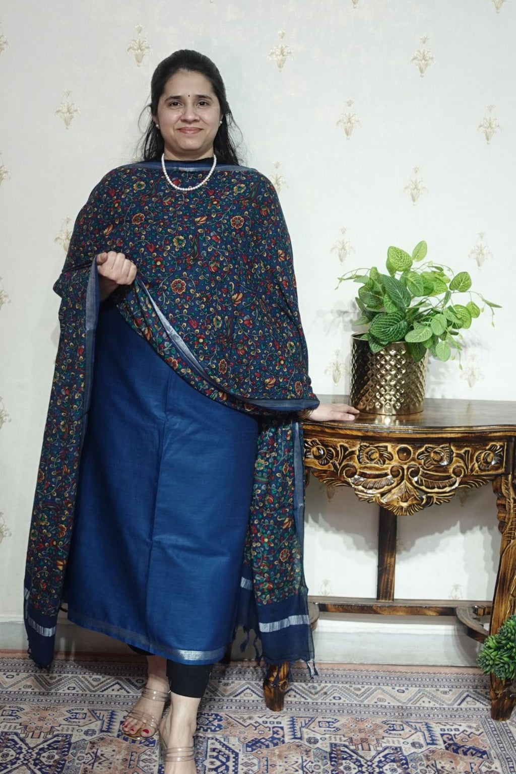 Cotton Linen With Kalamkari Dupatta