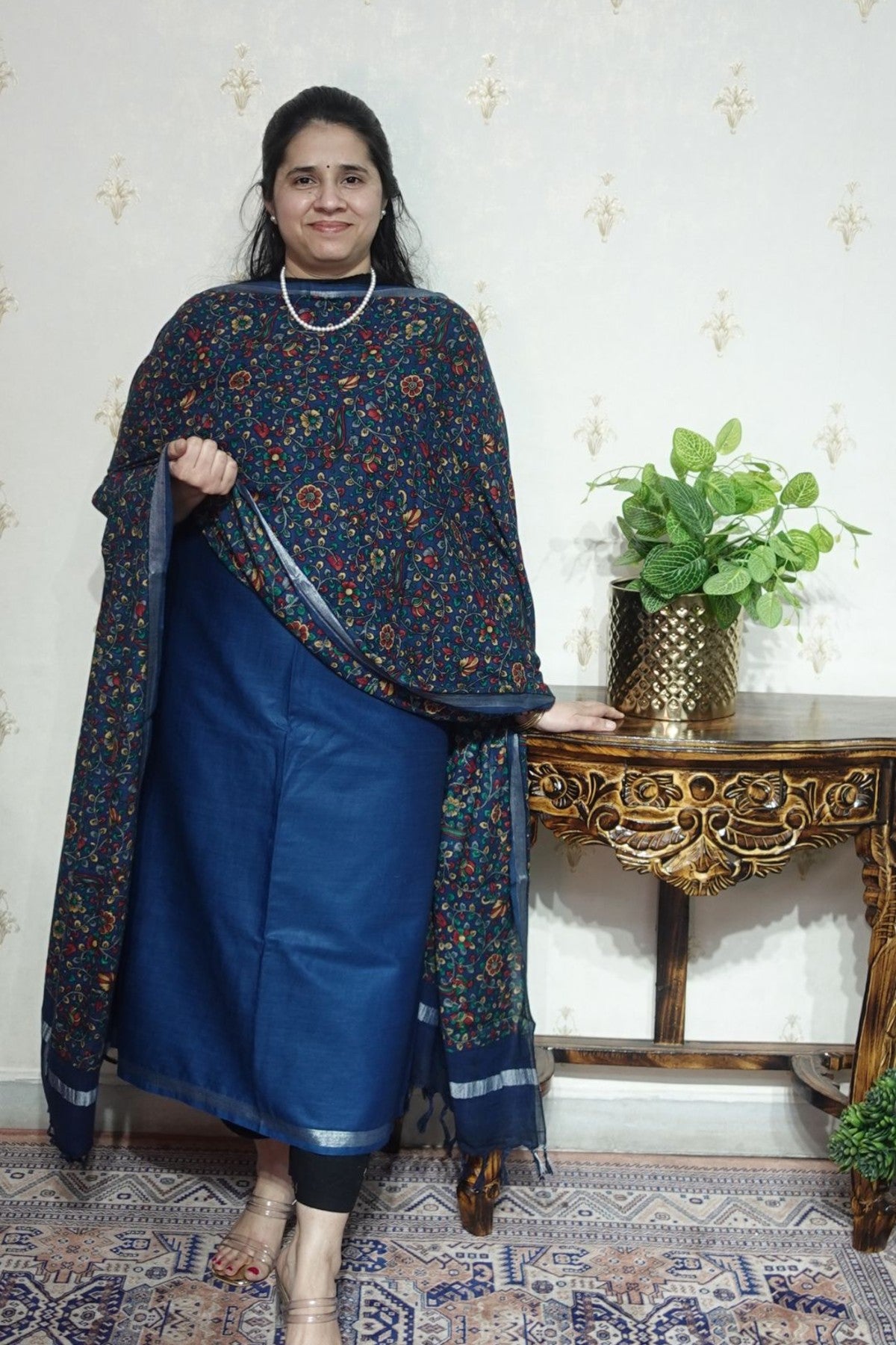 Cotton Linen With Kalamkari Dupatta