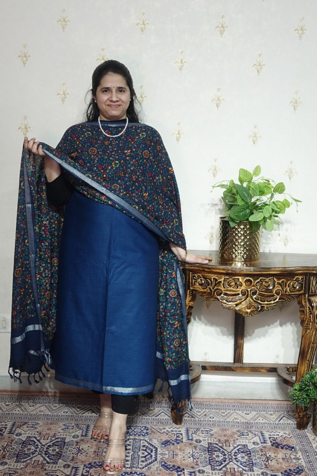 Cotton Linen With Kalamkari Dupatta