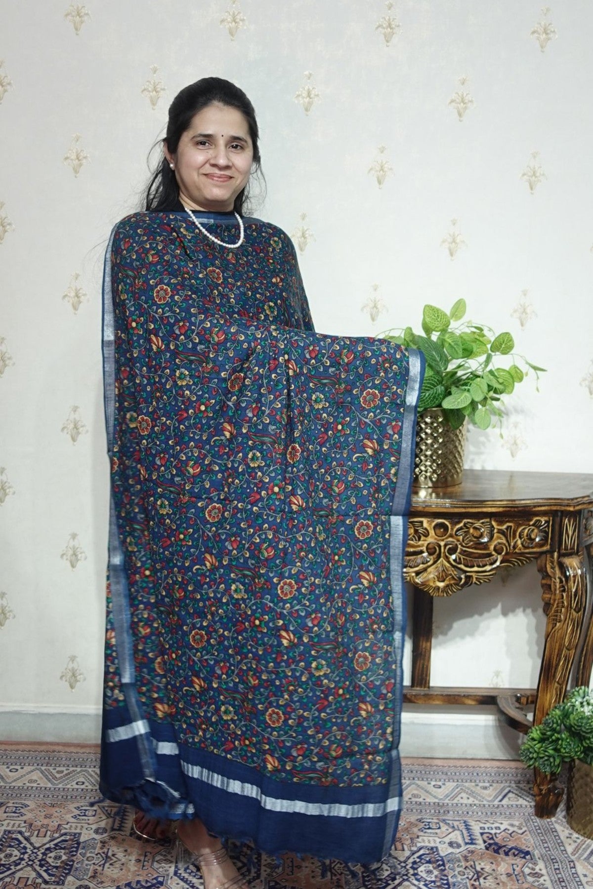 Cotton Linen With Kalamkari Dupatta