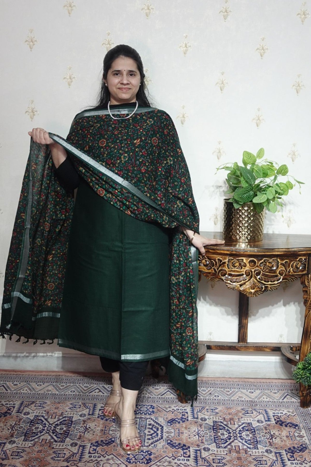 Cotton Linen With Kalamkari Dupatta