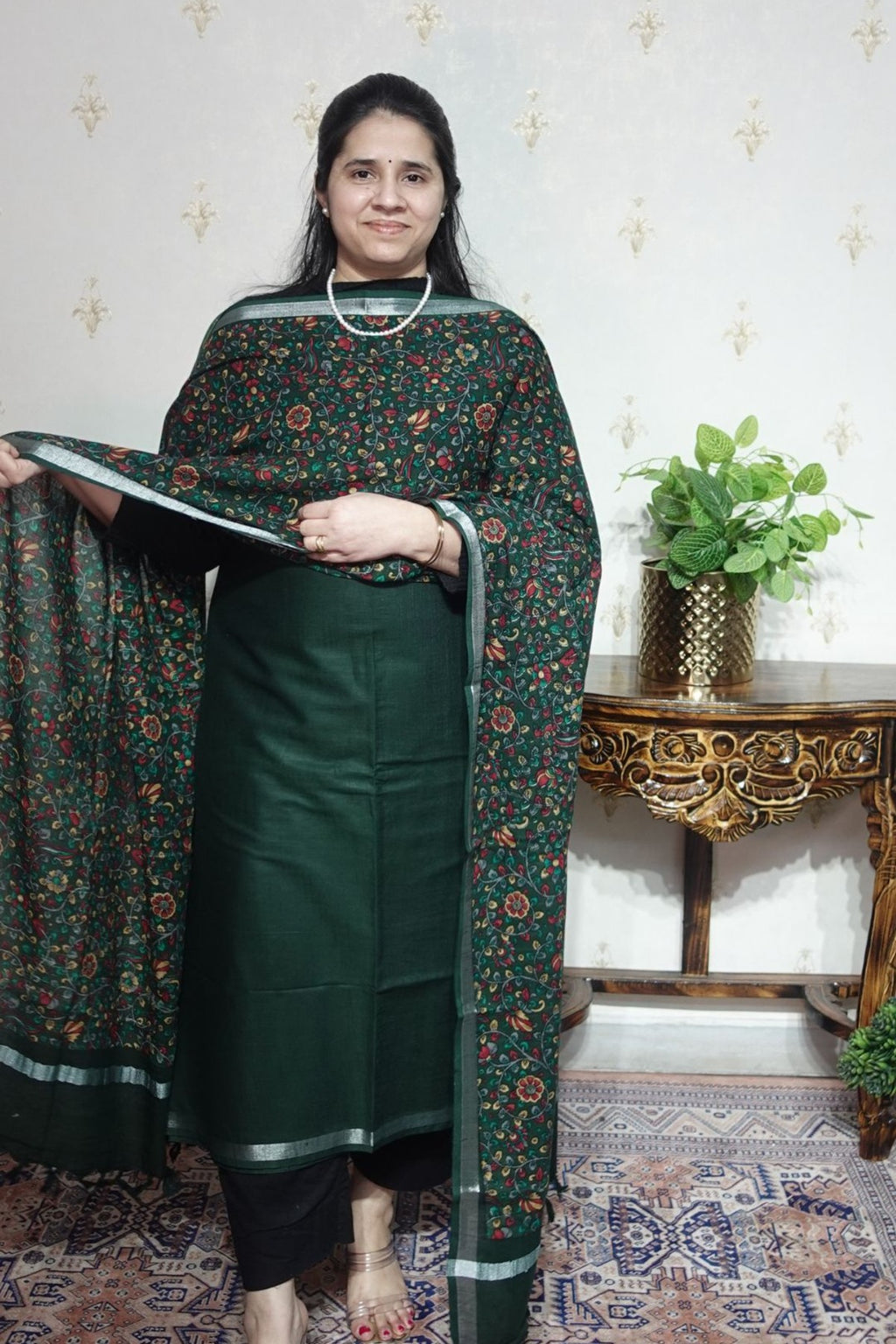 Cotton Linen With Kalamkari Dupatta