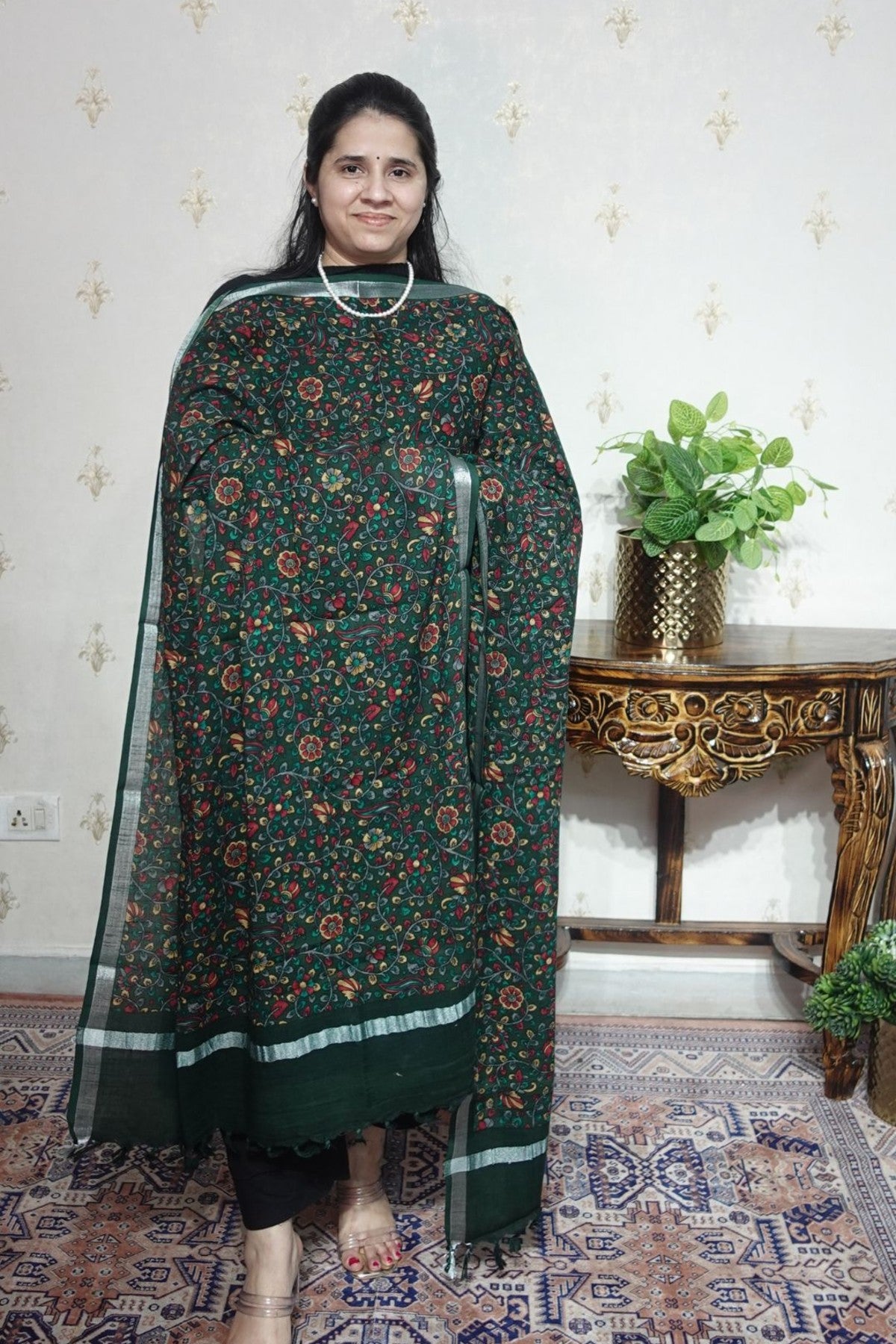 Cotton Linen With Kalamkari Dupatta