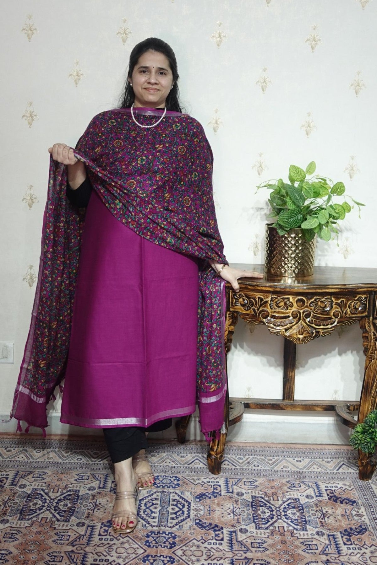 Cotton Linen With Kalamkari Dupatta