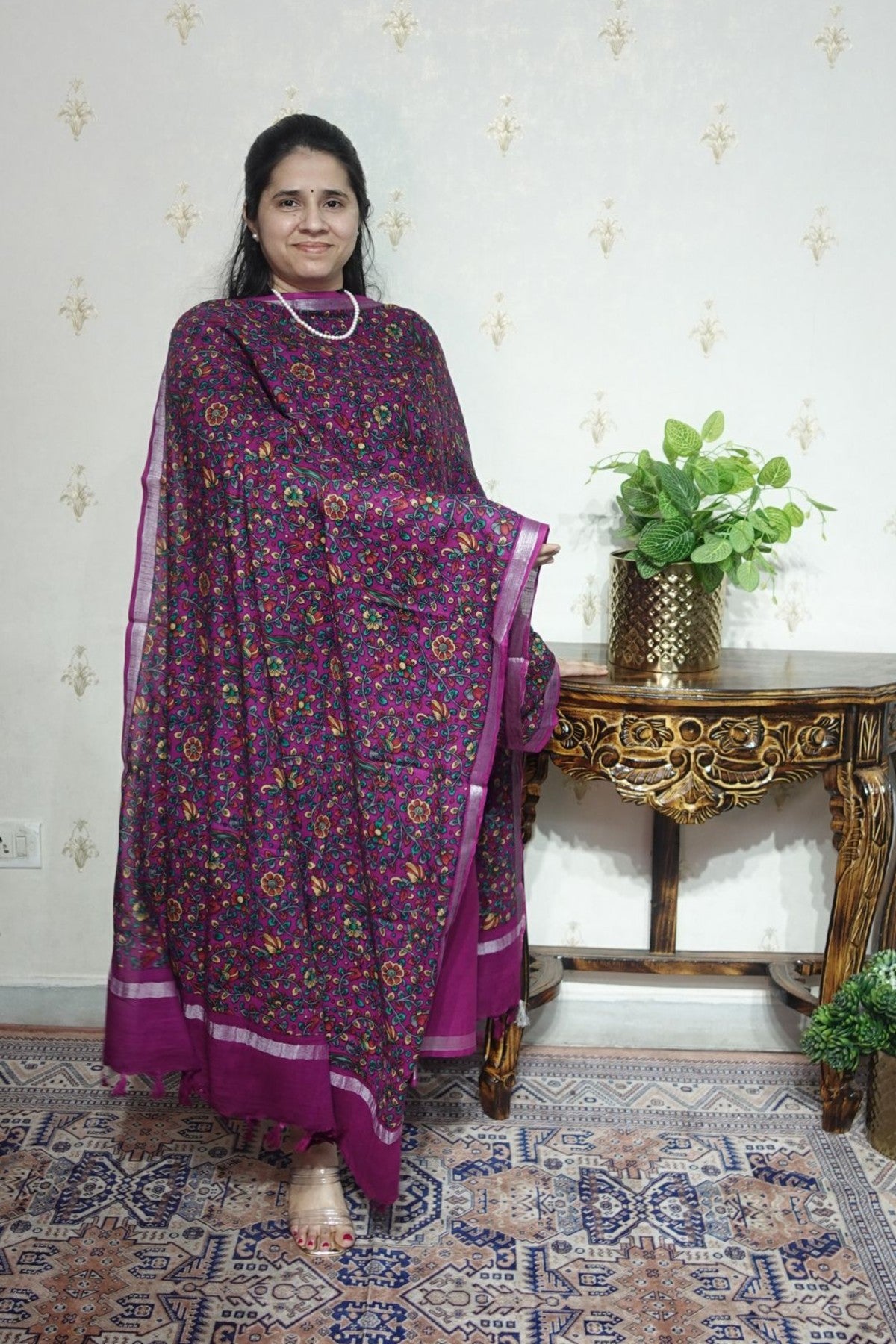 Cotton Linen With Kalamkari Dupatta