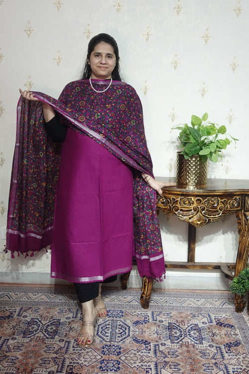 Cotton Linen With Kalamkari Dupatta