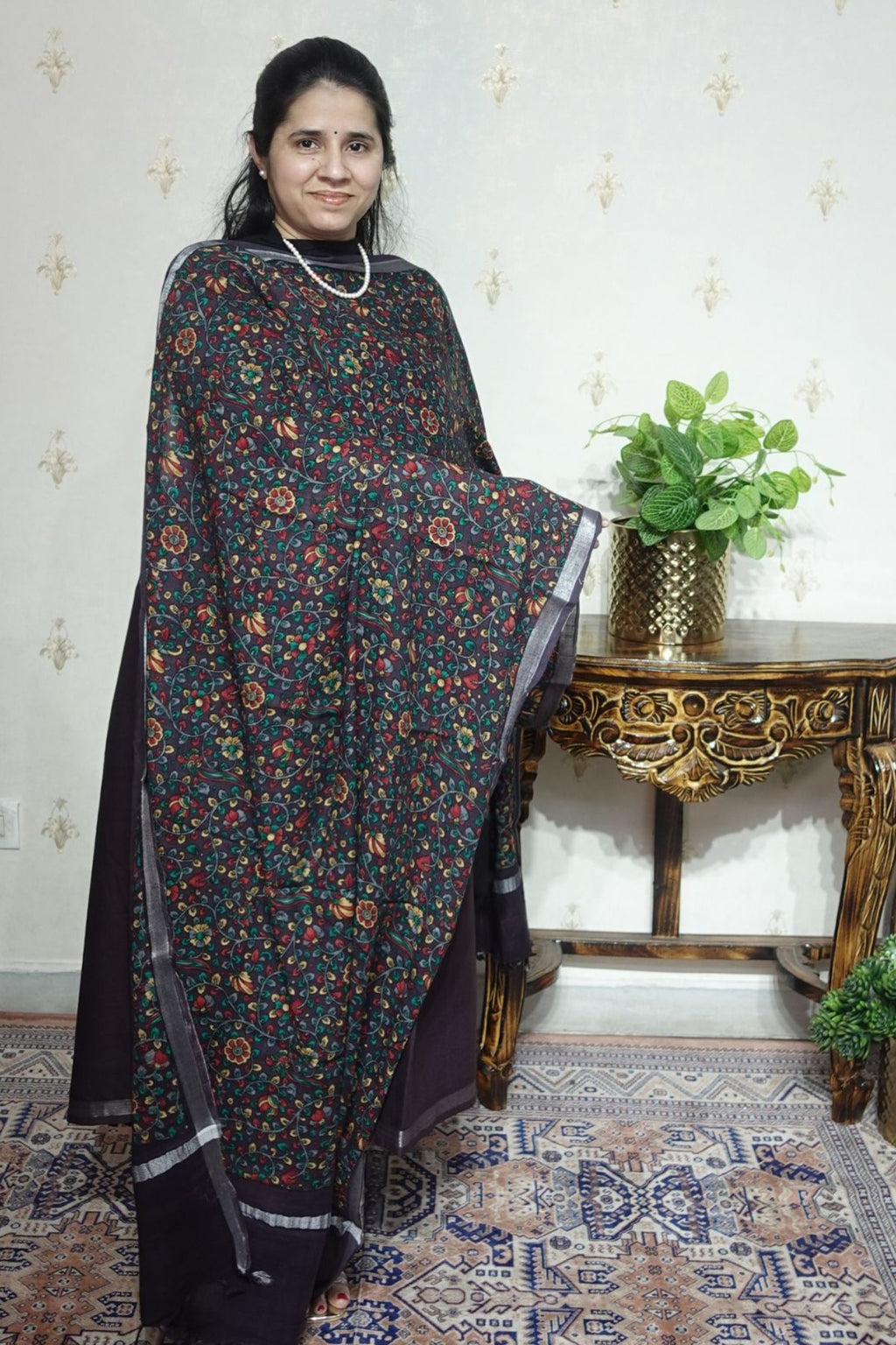 Cotton Linen With Kalamkari Dupatta