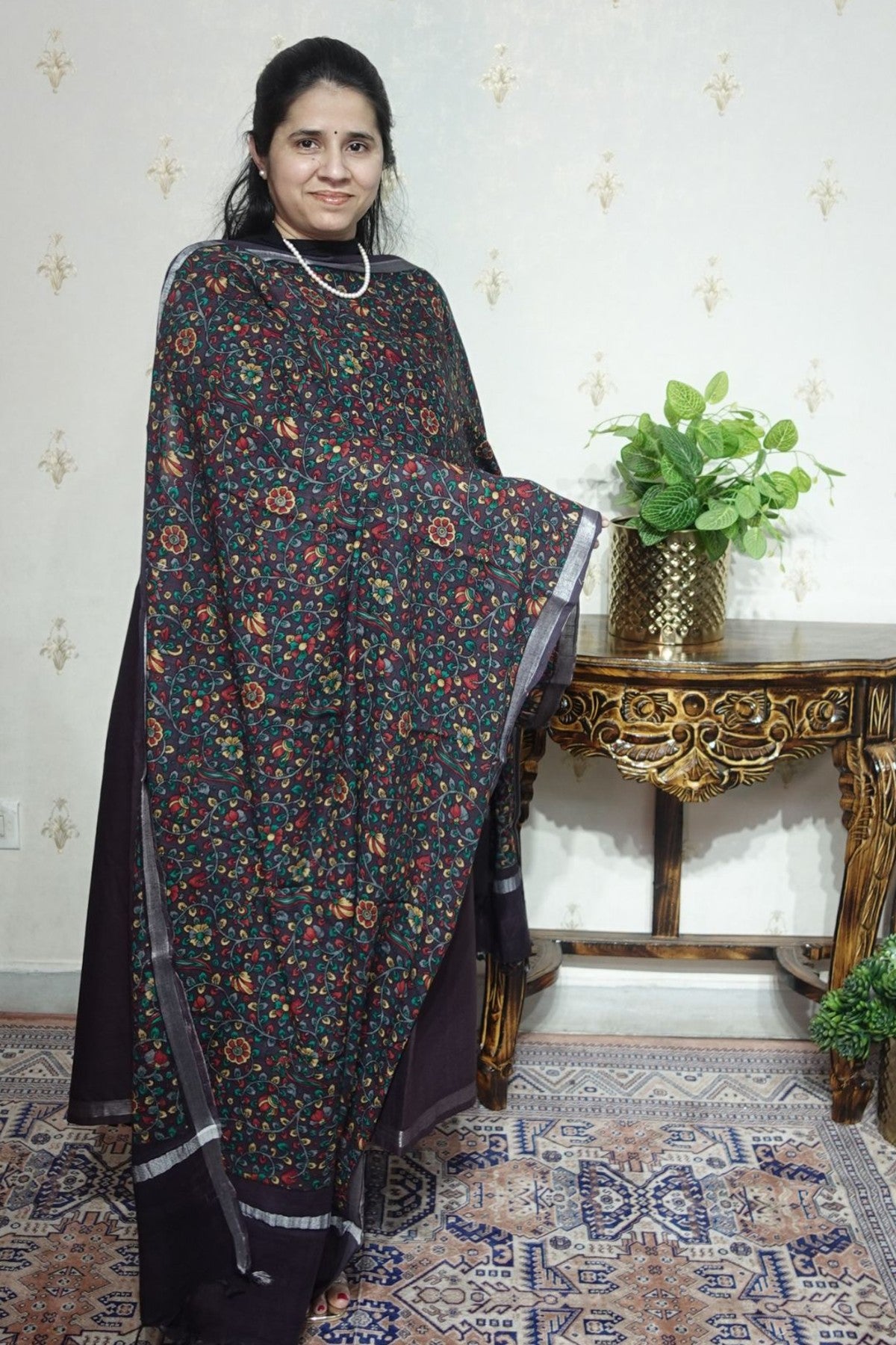 Cotton Linen With Kalamkari Dupatta