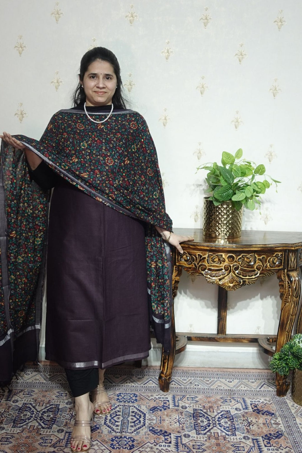 Cotton Linen With Kalamkari Dupatta