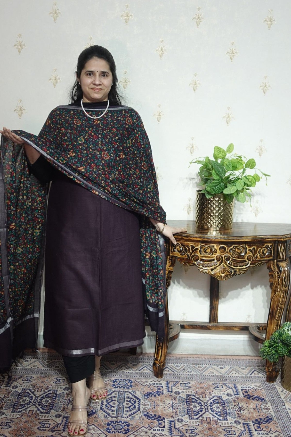Cotton Linen With Kalamkari Dupatta