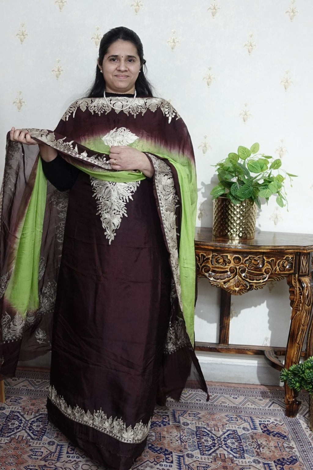 Kashmiri Aari Work on Upada Silk