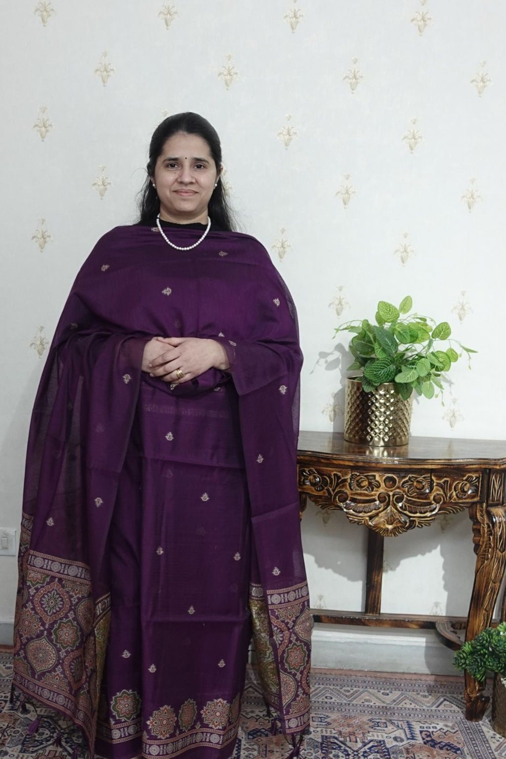 Jamdani- Moonga Cotton with Ajrakh Motifs Weaving