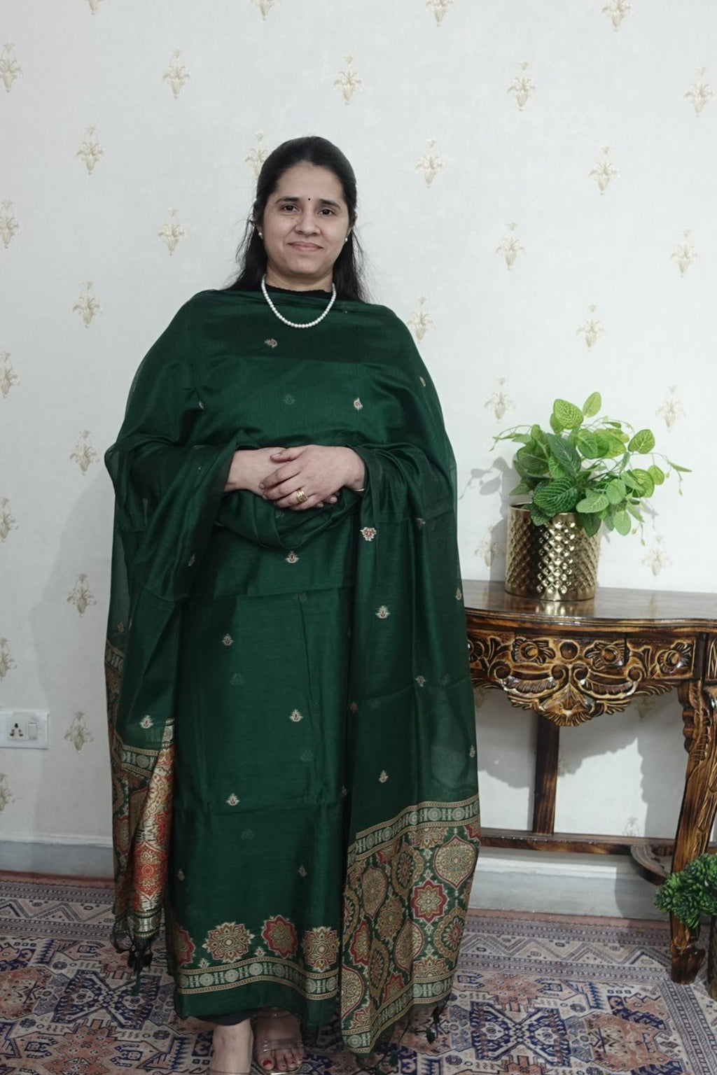 Jamdani- Moonga Cotton with Ajrakh Motifs Weaving