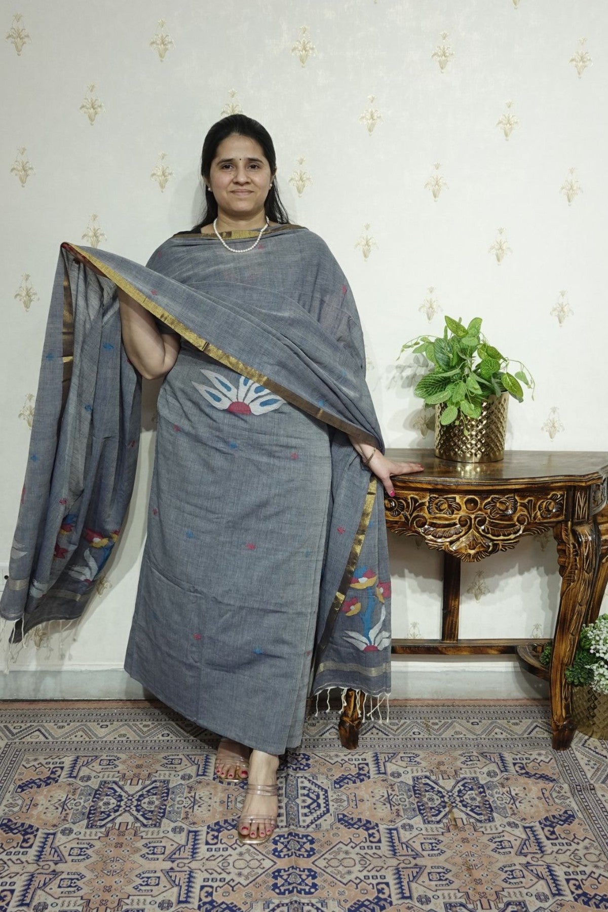 Jamdani Handspun Mul cotton -Kurta Dupatta Set