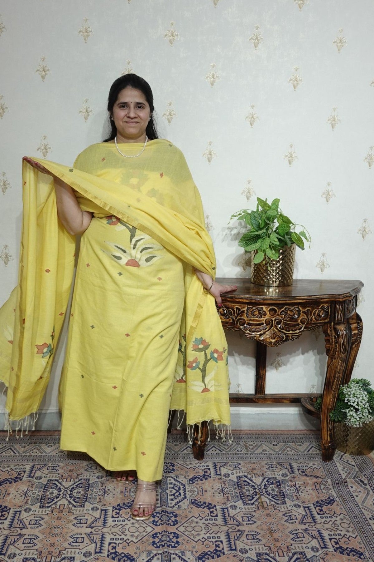 Jamdani Handspun Mul cotton -Kurta Dupatta Set