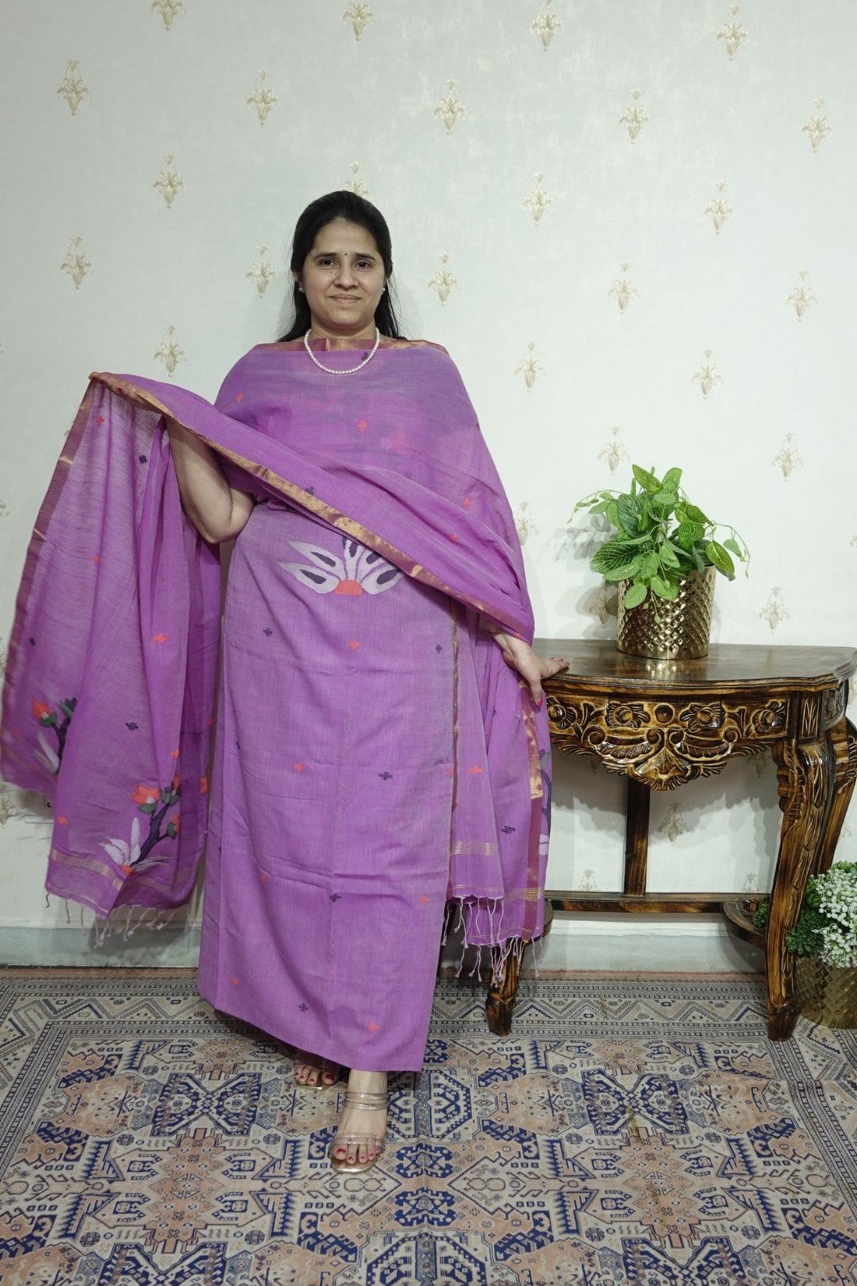 Jamdani Handspun Mul cotton -Kurta Dupatta Set