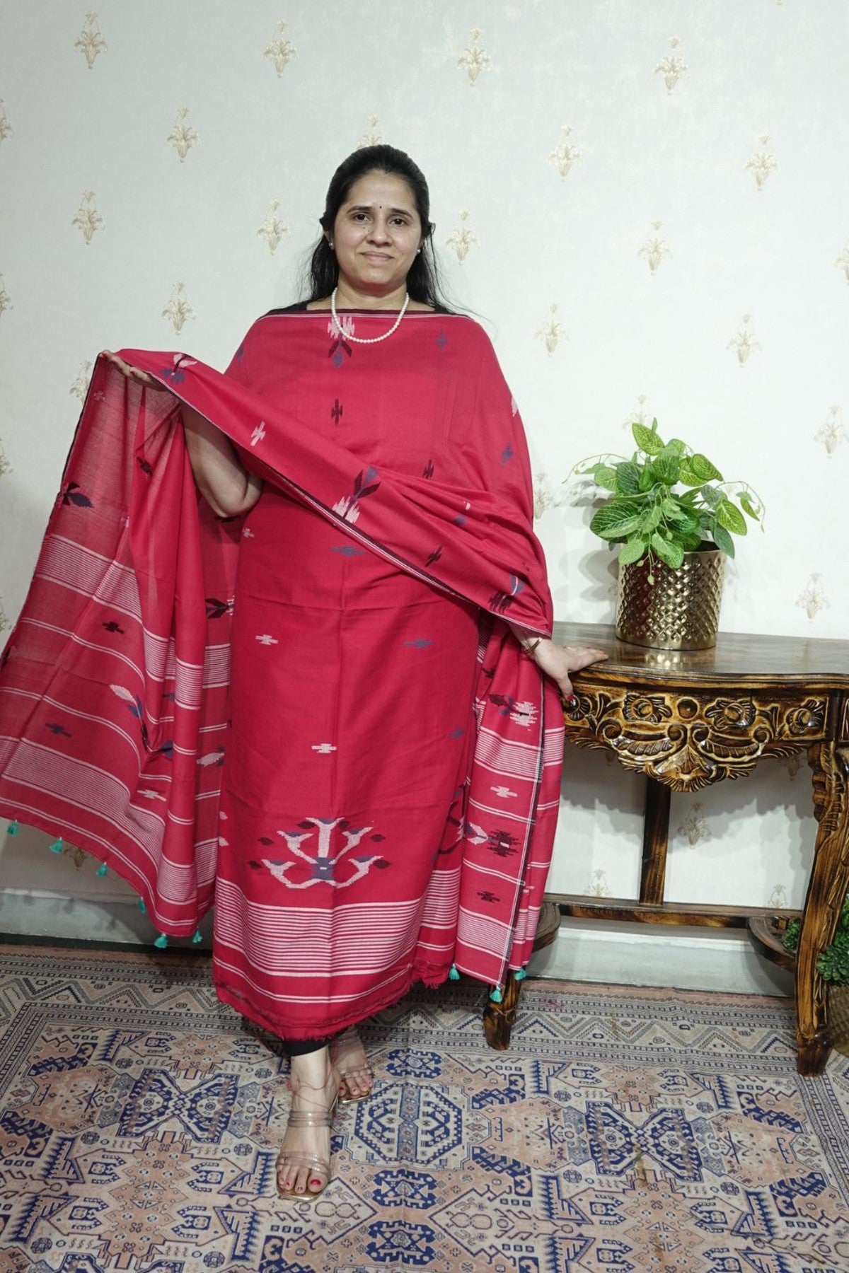 Jamdani Handspun cotton -Kurta Dupatta Set