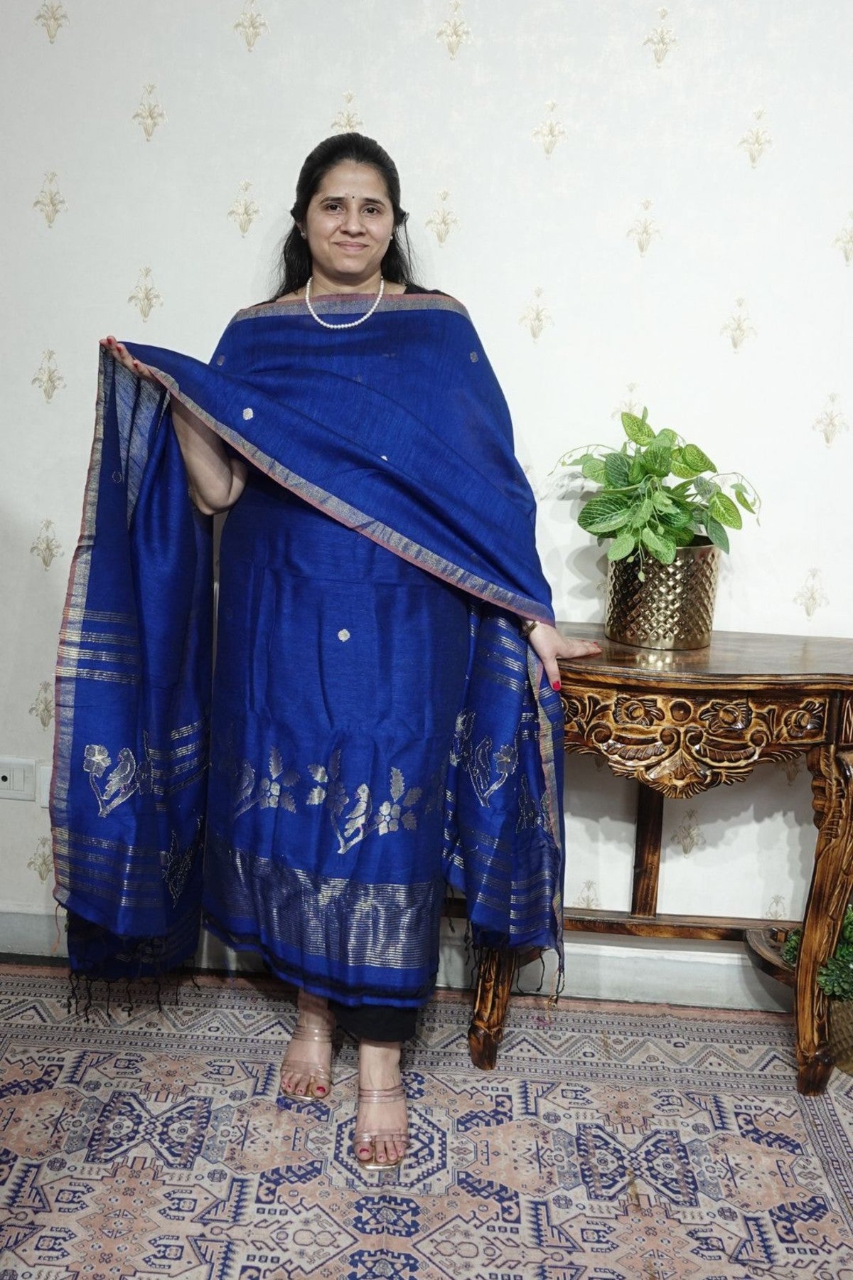 Jamdani Handspun cotton linen -Kurta Dupatta Set