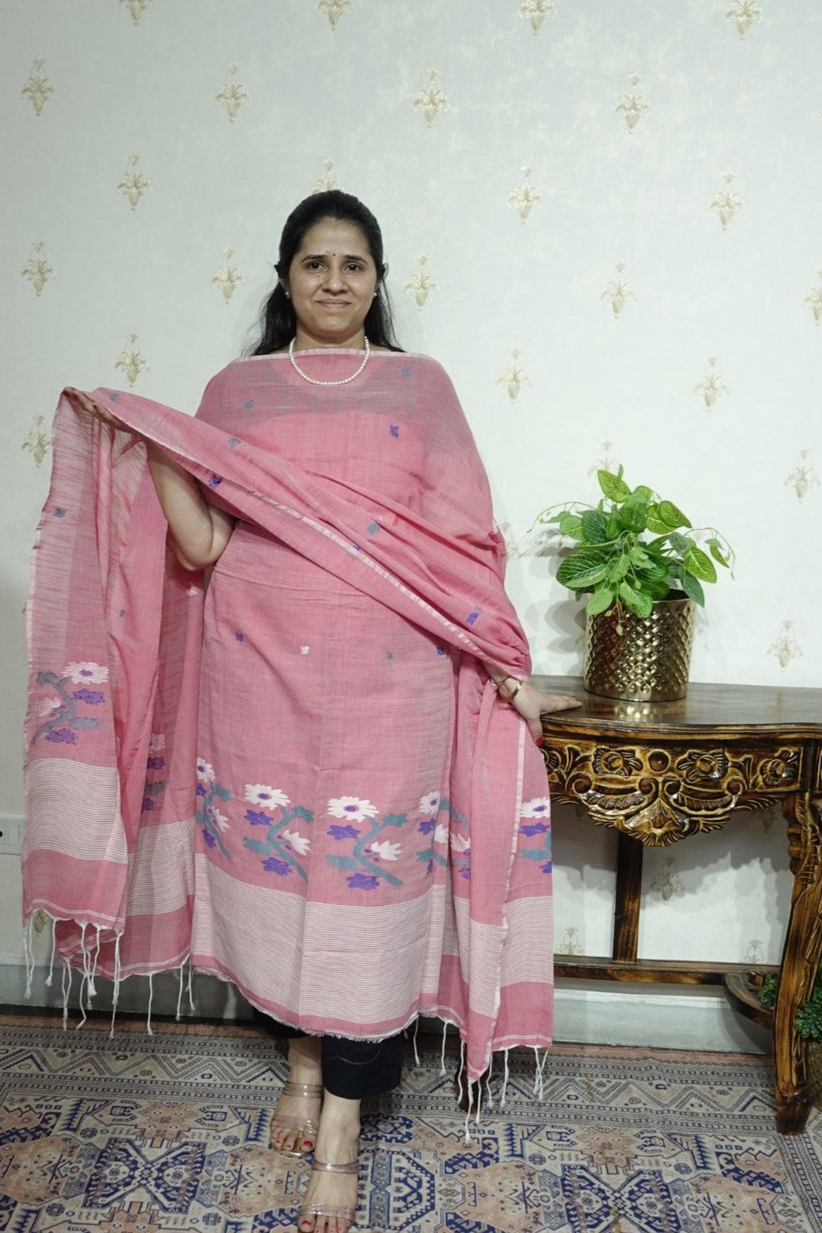 Jamdani Handspun cotton -Kurta Dupatta Set