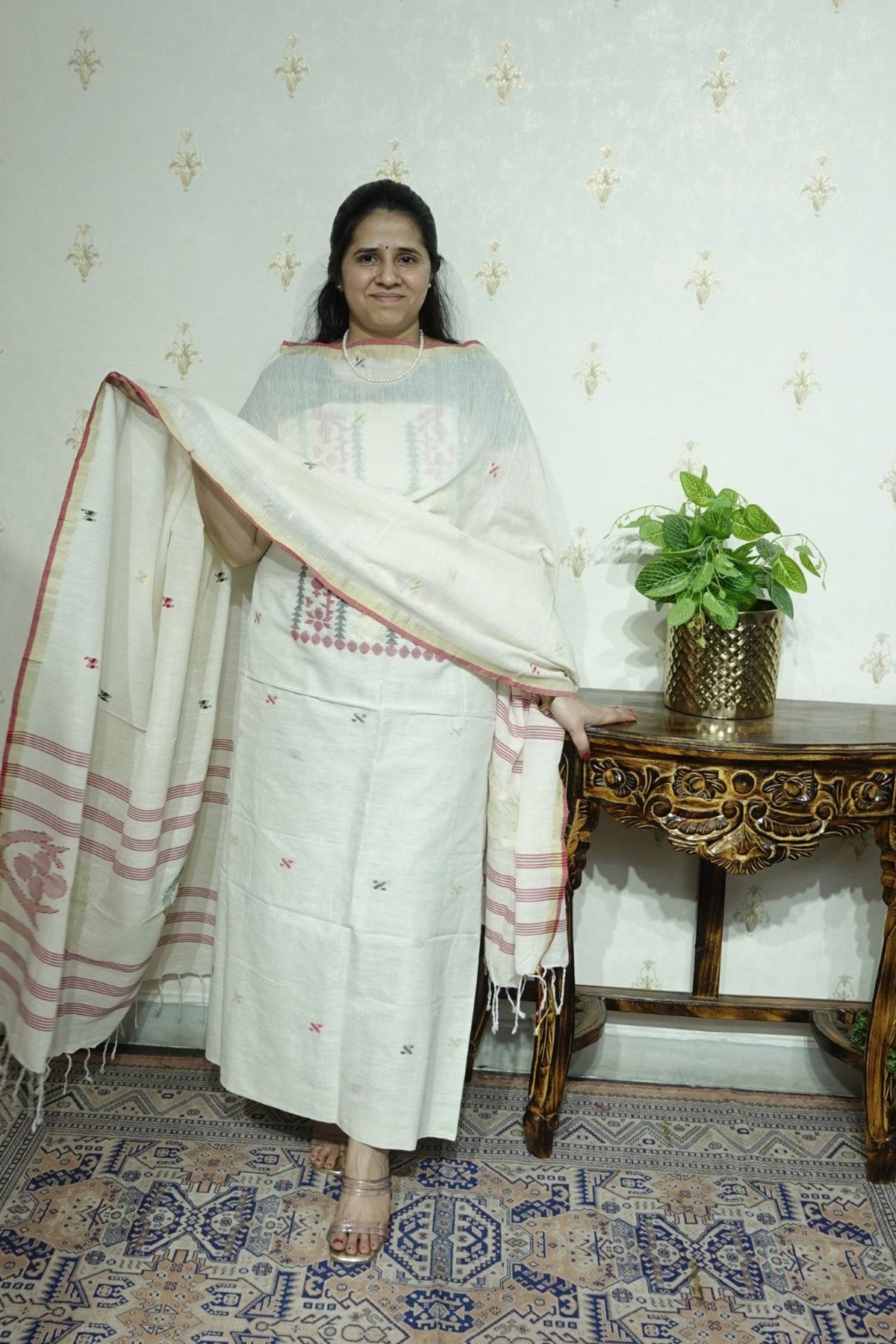 Jamdani Handspun cotton -Kurta Dupatta Set