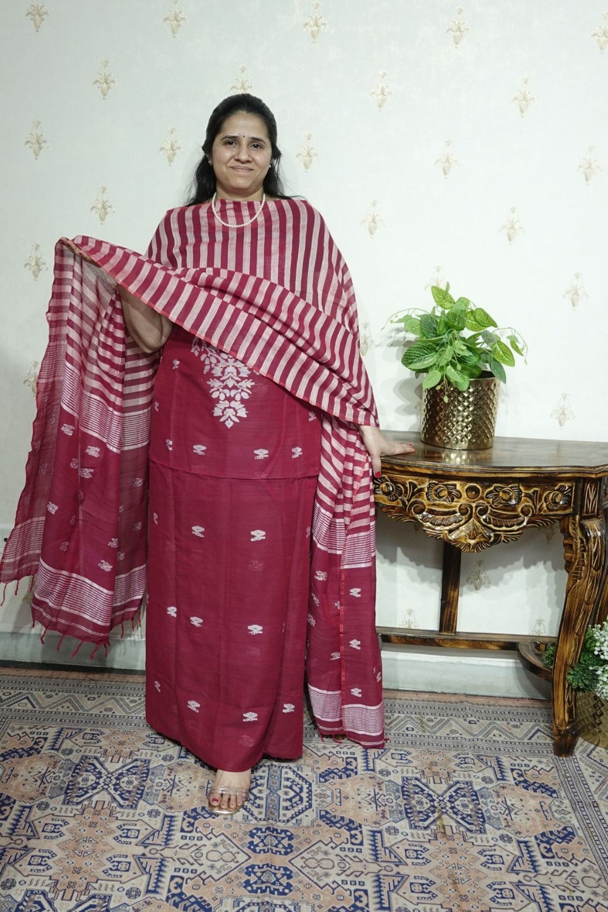 Jamdani Handspun cotton -Kurta Dupatta Set