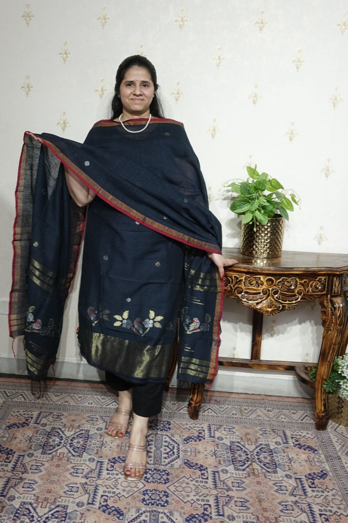 Jamdani Handspun cotton -Kurta Dupatta Set