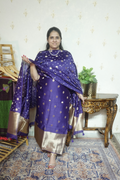 Pure Mul Elegance: Banarsi Weaving with Bandini Dupatta